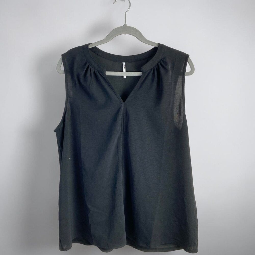 3rd + Malt Black Sleeveless Blouse XL Mandarin Collar V-Neck Career Shell Tank